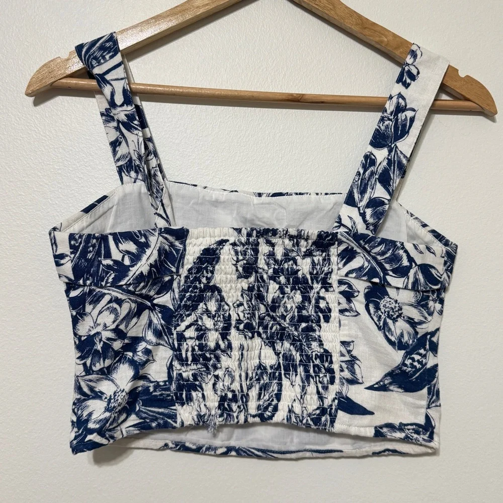 Abercrombie & Fitch Blue Floral Tank Top Size XS Crop Tropical Vacation Beach - Picture 5 of 6